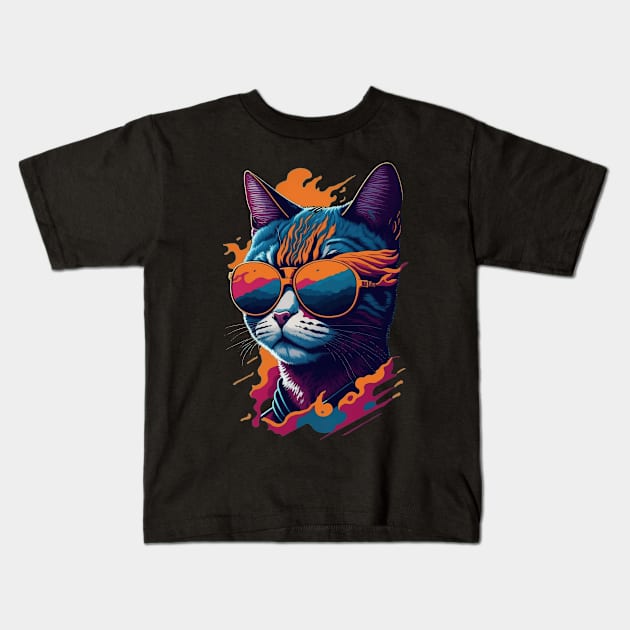 Vintage Vibes and Feline Flair Retro Cool Cat Kids T-Shirt by star trek fanart and more